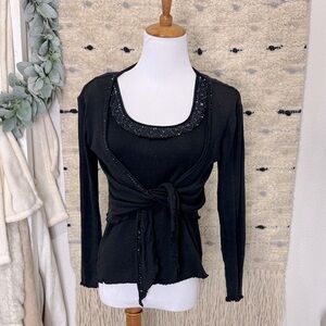 Nine West Black embellished tank and matching cardigan size M